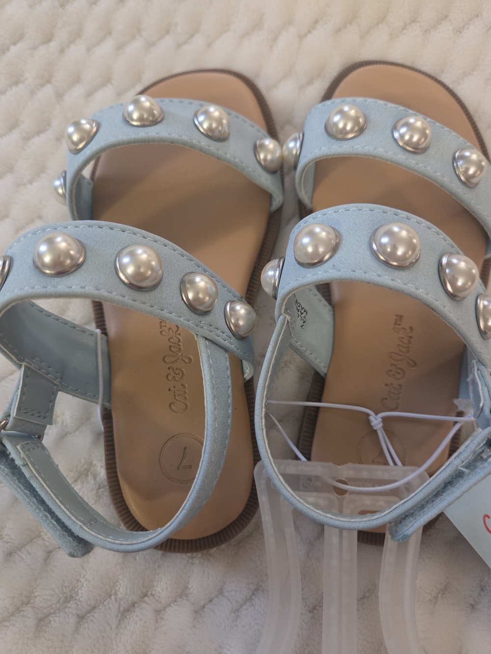 NWT Cat & Jack Light Blue Pearl-Stud Sandals for Kids